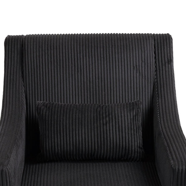 English Elm COOLMORE Modern Accent Chair with Plush Corduroy Upholstery, Solid Wood Frame and Two Pillows Black W395P195364