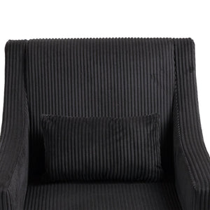 English Elm COOLMORE Modern Accent Chair with Corduroy Upholstery, Solid Wood Frame, Supportive Dual Pillows for Cozy Living Spaces Black W395P195364