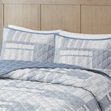 Madison Park Graham Casual 3 Piece Jacquard Patchwork Quilt Set MP13-8191 Blue