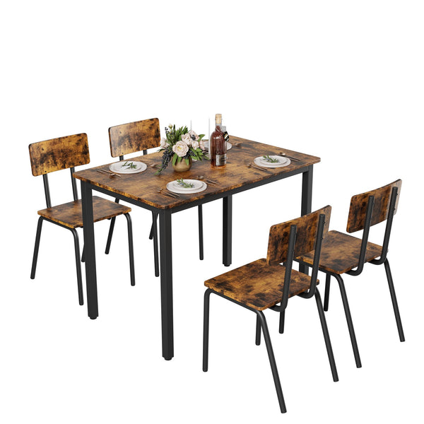 English Elm 5-Piece Modern Dining Set for Small Spaces — 43.3" MDF Top Table with Metal Frame and 4 Chairs, Easy Clean Brown W578133461