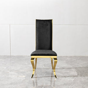 English Elm Luxury Gold Pvd Steel Rectangular Dining Table with Black Tempered Glass Seats Six W2723S00090