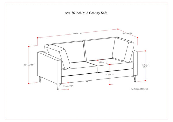 English Elm Ava Mid Century Sofa 76" — Eco-Friendly Performance Fabric, Plush Foam Cushions, Sturdy Metal Legs Dark Gray B136P199205