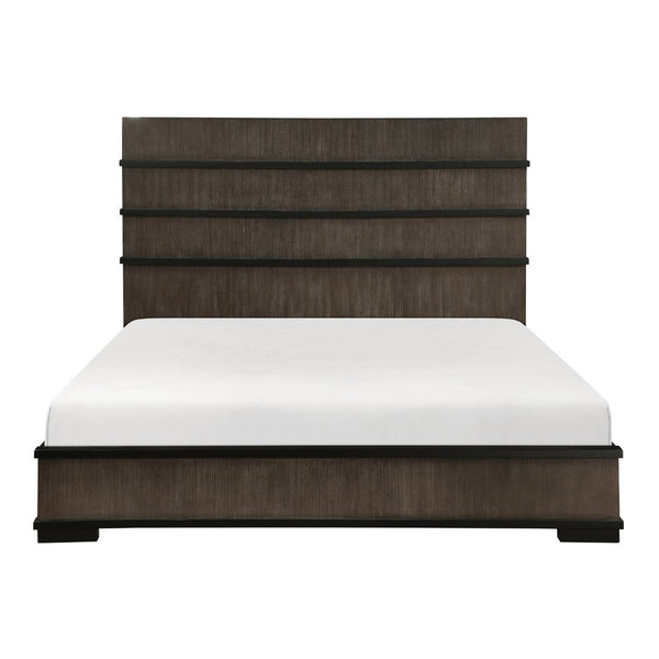 English Elm Two-tone Oak Veneer King Bed with Led Headboard for Modern Industrial Bedrooms B011S01412