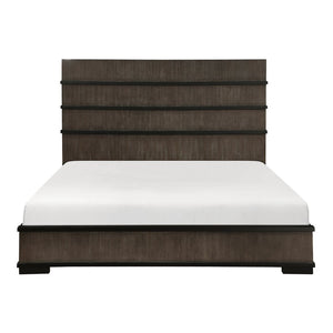English Elm Two-tone Oak Veneer Queen Bed with Led Headboard for Modern Industrial Bedroom B011S01411