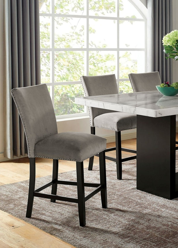 English Elm Genuine Marble Top Counter Height Dining Set with Six Nailhead Upholstered Chairs B2741S00766