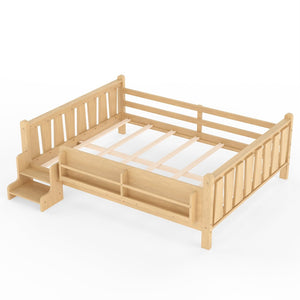 English Elm Queen Bunk Bed with Trundle Solid Pine Kids Car Themed Frame Built-in Bookshelf Light Natural W1580S00538
