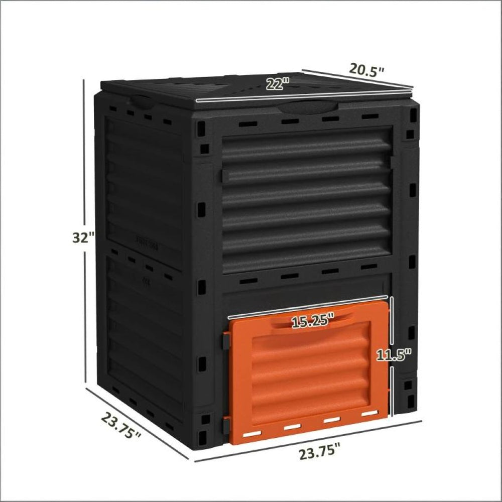 English Elm Fertile Soil 80 Gallon Outdoor Compost Bin with 48 Air Vents for Fast Aerobic Breakdown Black+Orange T3971P503671