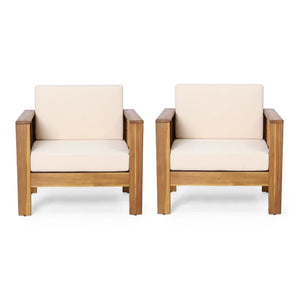 English Elm Christopher Knight Home® - ( Set of 2) Outdoor Acacia Wood Club Chairs with Cushions — Teak finish, water-resistant cushions, sturdy elegant patio seating Brown+Beige 70692.00-2