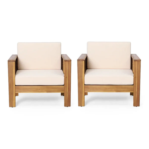 English Elm Christopher Knight Home® - ( Set of 2) Outdoor Acacia Wood Club Chairs with Cushions — Teak finish, water-resistant cushions, sturdy elegant patio seating Brown+Beige 70692.00-2