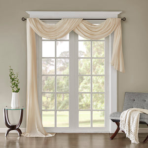 JLA Home Madison Park - Solid Crushed Sheer scarf in Rich Cream — Lightweight textured window drape that softly filters light and layers beautifully 144 L x 42 W x 0.13H MP40-4528
