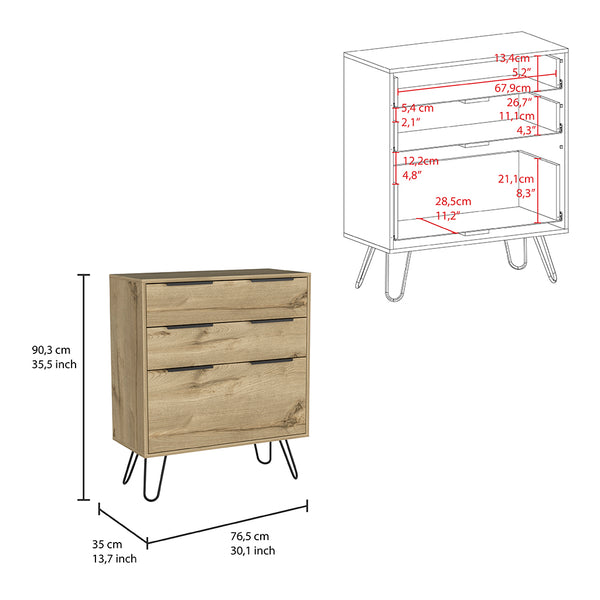 English Elm Augusta Light Oak Dresser with Hairpin Legs, 3 Drawers B07091823