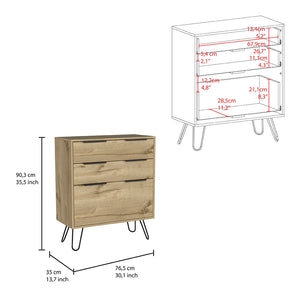 English Elm Augusta Mid-Century Light Oak Dresser with Hairpin Legs, 3 Drawers, Spacious Top for Decor and Storage Beige 34.6 L x 23.6 W x 6.7 H B20091823