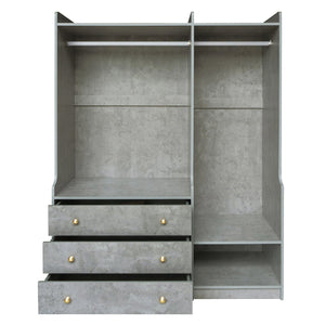 English Elm Open Open Wooden Wardrobe with 2 Rods, 5 Shelves & 3 Drawers — Modern Gray White Storage Solution N820S00021E