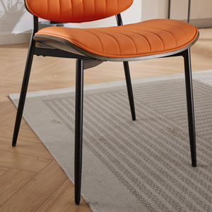 English Elm A&A Mid Century Modern Dining Chairs Set Of 2, Ergonomic Orange Pu Upholstered With Walnut Accents W1143P191788