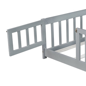 English Elm Full Size Floor Bed With Safety Guardrails & Door - Eco-Friendly Rubberwood, Easy Assembly, Grey W504P286378