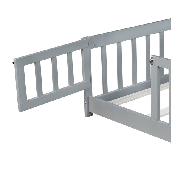 English Elm Full Size Floor Bed With Safety Guardrails & Door - Eco-Friendly Rubberwood, Easy Assembly, Grey W504P286378