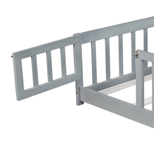 English Elm Full Size Rubberwood Floor Bed with Safety Guardrails and Latching Door for Toddlers Grey W504P429296