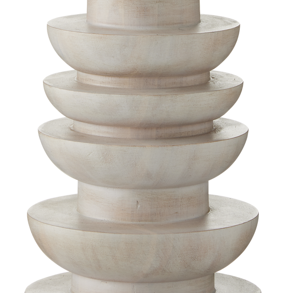 Malayan White Floor Lamp – Elegant Bohemian Design with Fluted Rubber Wood Base & Off-White Linen Shade