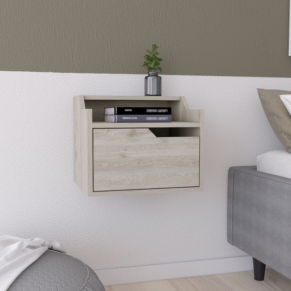 English Elm Winchester Floating Nightstand with Dual-Tier Surface, Spacious Drawer, Wall-Mount Modern Storage Light Gray 18 L x 17 W x 5 H B097P199743