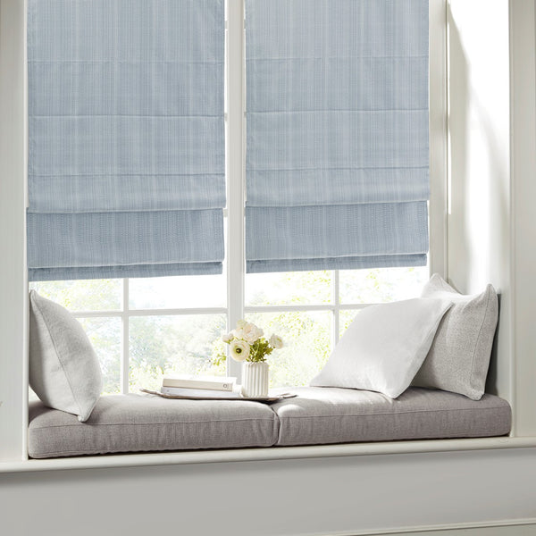 English Elm Basketweave Roman Shade with Thermal Foam Backing for Energy Efficiency, Cordless Easy Operation and Privacy Light Blue 11.42 L x 4.4 W x 7.48 H B035129723