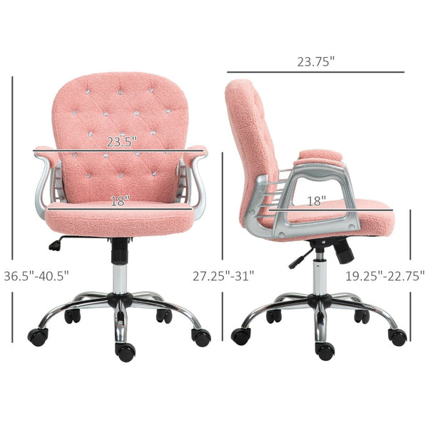 English Elm Vinsetto Cozy Teddy Fleece Office Chair With Adjustable Height, Padded Armrests & Stylish Pink Design W2225P229293-GIGA