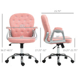 English Elm Vinsetto Teddy Fleece Home Office Chair, Button Tufted Desk Chair With Padded Armrests, Adjustable Height and Swivel Wheels, Pink