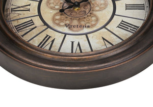 English Elm Clocks, Elegant 15" Round Wall Clock In Antique Brown - Vintage Style With Quiet Quartz Movement B2710P287091