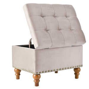 English Elm Square Velvet Ottoman with Storage, Cream Upholstery, Child-Safe Hinge, Rivet Trim, Solid Wood Feet, Compact Comfort Pink W2941P242273