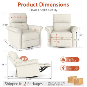 English Elm Power Power Swivel Rocker Recliner Chair with Wide Armrests, Dual USB Charging Ports, Compact Comfort Gray W1028S00054