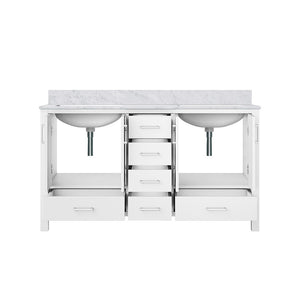 English Elm White Double Bath Vanity With Carrara Marble Top - 60" W X 22" D, Elegant Storage & Soft-Close Drawers B2731P258870-GIGA