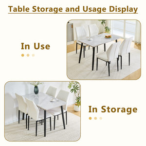 English Elm Table and Chair Set Marble Look Glass Top with Four Pu Shell Back Dining Seats W1151S04631