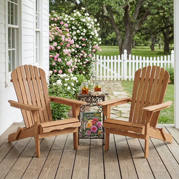 English Elm Outdoor Solid Hemlock Adirondack Chair Set Two Foldable Slatted Patio Seats W2640P400927