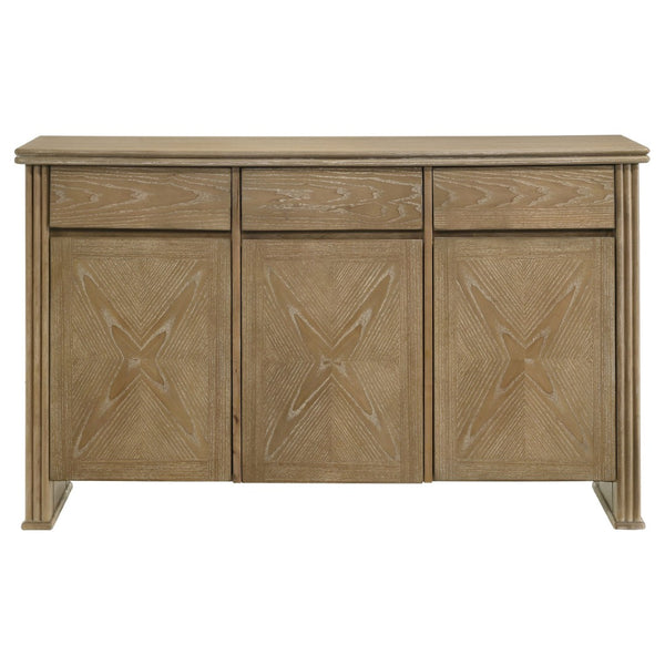 English Elm Dreydon Oak Veneer Sideboard with Reeded Panels Felt Drawers and Adjustable Shelves B062P440063