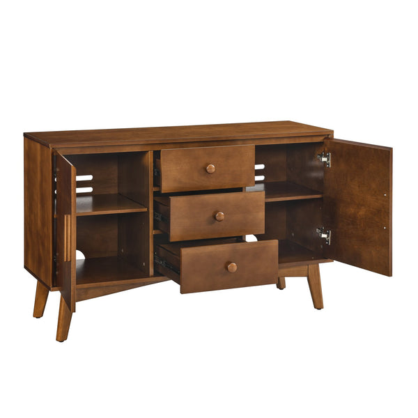 English Elm 47.3" Mid Century Modern Sideboard Buffet with 2 Doors 3 Drawers Walnut — Spacious Storage, Solid Wood Base, Stylish Console Table W1801P195696