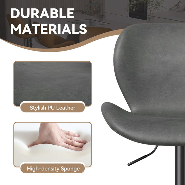 English Elm Swivel Bar Stools Set Of 2 - Adjustable Pu Leather Upholstered Chairs With 360° Swivel & Comfort T3950P396423-GIGA