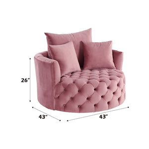 English Elm Zunyas Pink Velvet Accent Chair with 360° Swivel, Tufted Buttons, 3 Plush Pillows & Durable Frame B2726P256293