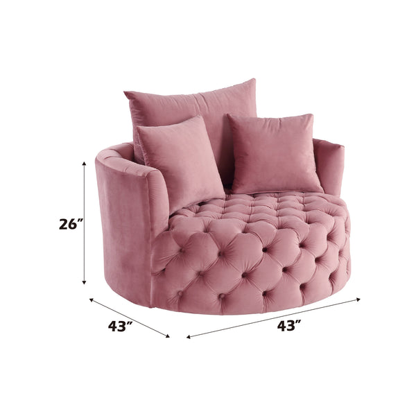 English Elm Zunyas Pink Velvet Accent Chair with 360° Swivel, Tufted Buttons, 3 Plush Pillows & Durable Frame B2726P256293