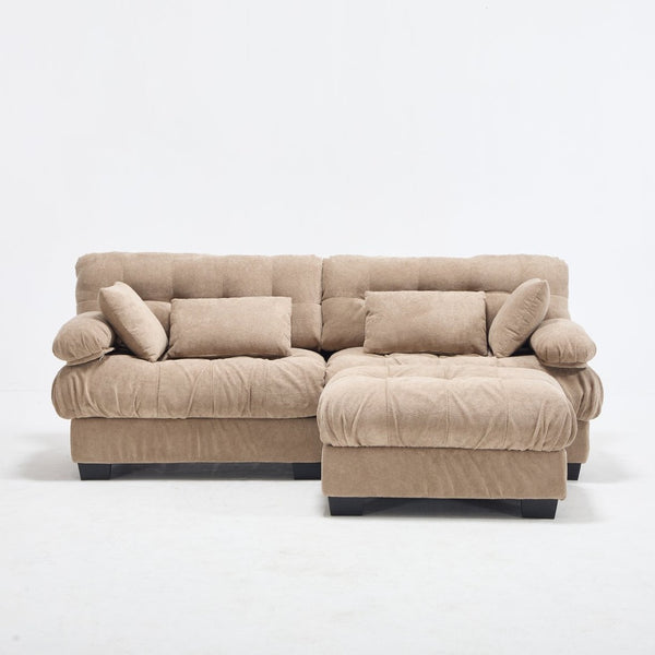 English Elm Modular Cloud Sectional with Ottoman Deep Seat Flannelette Sofa for Living Room Light Brown W2120S00022