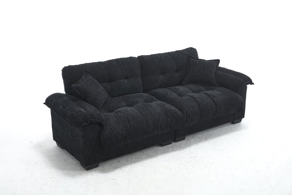English Elm Casual 3-Seater Chenille Pleated Sofa In Black – Modern Comfort For Living Rooms & Apartments W2100S00213