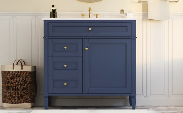 English Elm 36'' Modern Bathroom Vanity With Ceramic Top, 2 Drawers & Tip-Out Storage For Stylish Organization N710P230246C