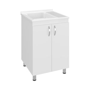 English Elm Slee White Utility Sink Cabinet with Metal Legs and Storage for Laundry Mudroom B128S00248