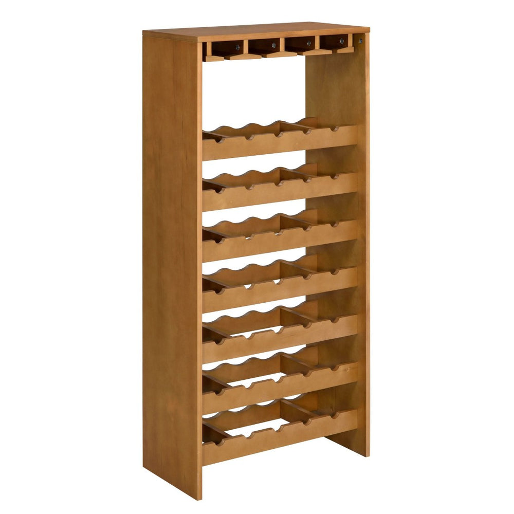 English Elm Oak Seven Tier Freestanding Wine Rack with Stemware Hangers for 35 Bottles Storage B062P184585
