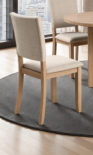 English Elm Contemporary Round Pedestal Dining Set with Upholstered Chairs for Modern Interiors Natural B2741S00781
