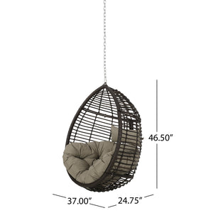 English Elm Christopher Knight Home® - MORRIS Teardrop Hanging Chair with 8ft Chain — Durable Woven Rattan, Water‑Resistant Cushions, Cozy Lounge Khaki+Brown 70773.00KHAKMULBRN