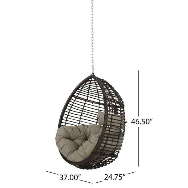 English Elm Christopher Knight Home® - MORRIS Teardrop Hanging Chair with 8ft Chain — Durable Woven Rattan, Water‑Resistant Cushions, Cozy Lounge Khaki+Brown 70773.00KHAKMULBRN