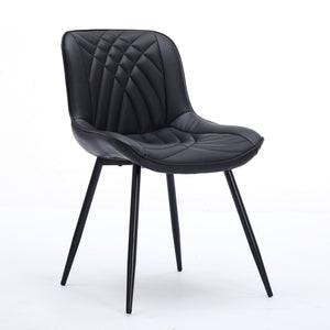 English Elm Dining Curved Back Dining Chair Set of 2 — Ergonomic Upholstered PU with Perforation, Thick Cushion, Floor-Safe Caps Black W1143P254981