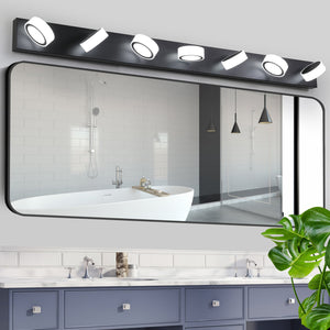 English Elm 52" Modern 7-Light Led Vanity Light Fixture - Sleek Black Iron Design With Dimmable Acrylic Shades W2312P374888