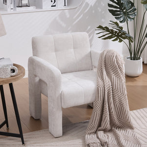 English Elm Modern Chenille Armchair with Ergonomic Curved Armrests, 500lb Capacity, Nordic Minimalist Accent Chair for Living Room Beige W395P380514
