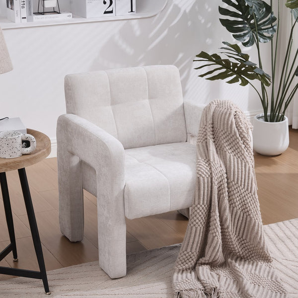 English Elm Modern Ergonomic Armchair with Generous Curved Armrests, Chenille Upholstery, 500lb Capacity, Cozy Lounge Seat Beige W395P380514