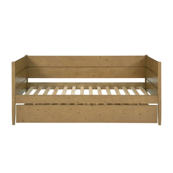 English Elm Wooden Twin Daybed with Roll-out Trundle Pine Frame for Guest or Teen Rooms B016S00057